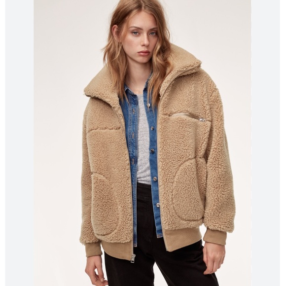 Aritzia Wilfred Free Zip-Up The Teddy Jacket Sz:S Beige - Picture 1 of 13